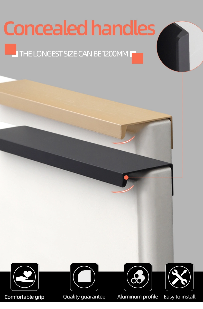 Concealed Aluminum Profile Furniture Pull Handle for Door, Cabinet, Cupboard, Drawer, Kitchen etc.